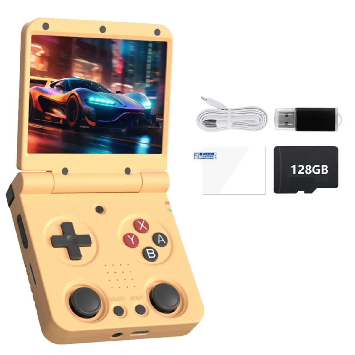 Promotion Flip V2 Handheld Video Game Console 128GB 3.5Inch IPS Screen Open Source Game Console -Compatible Game Pad Yellow