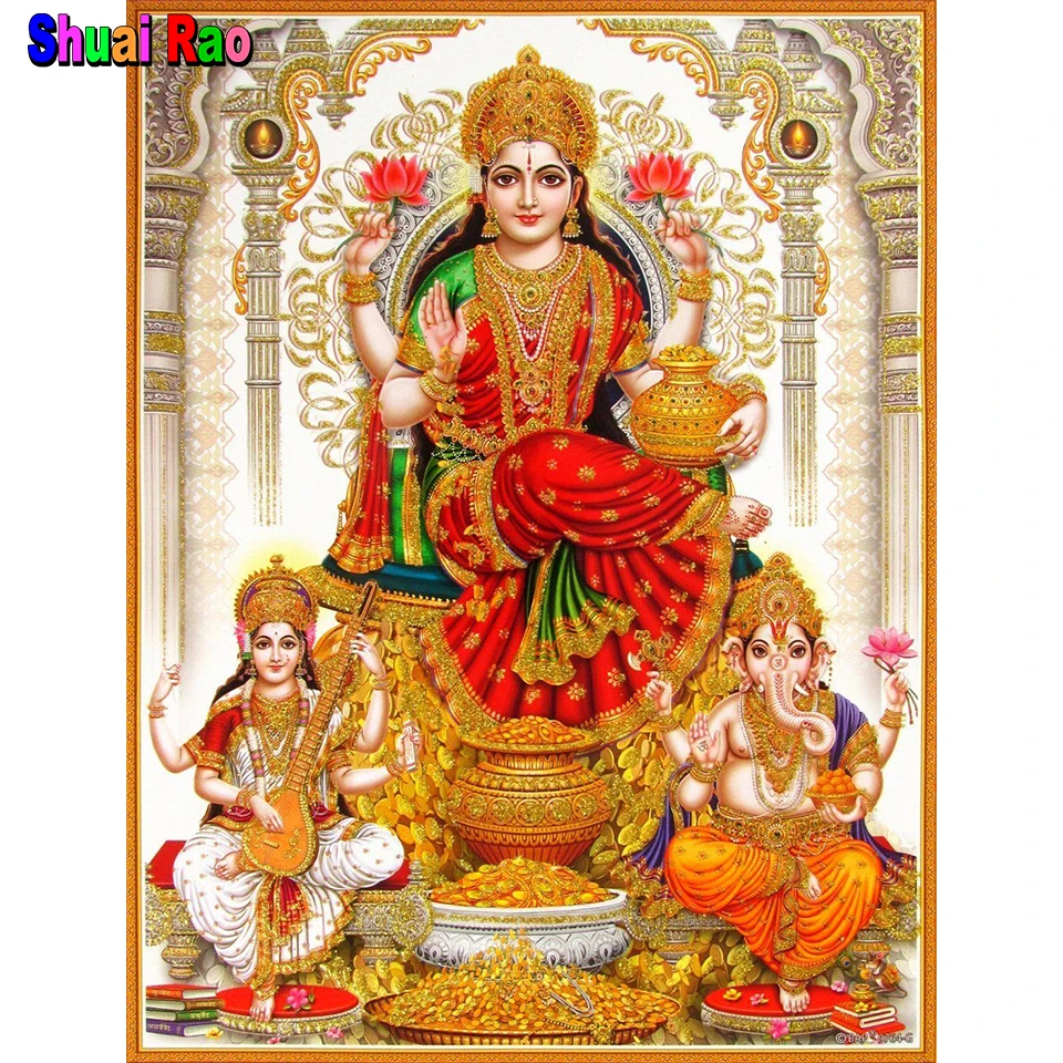 Lord Ganesh with Goddess Laxmi diy Diamond Painting Cross Stitch religious lord god Mosaic 5D Diamond Embroidery gift home decor