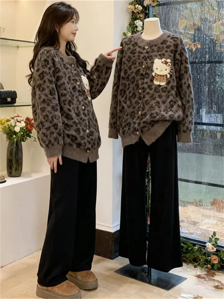 

Ретро корейский мультяшный леопардовый принт свободный женский трикотаж модный универсальный весенний Новое поступление Moisture ng Long Sve