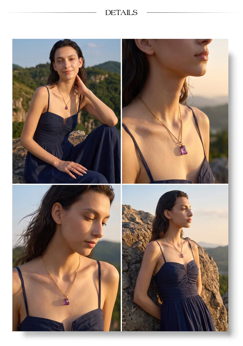 Yhpup New Arrivals Natural Stone Rectangle Triangle Necklace Pendant Exclusive