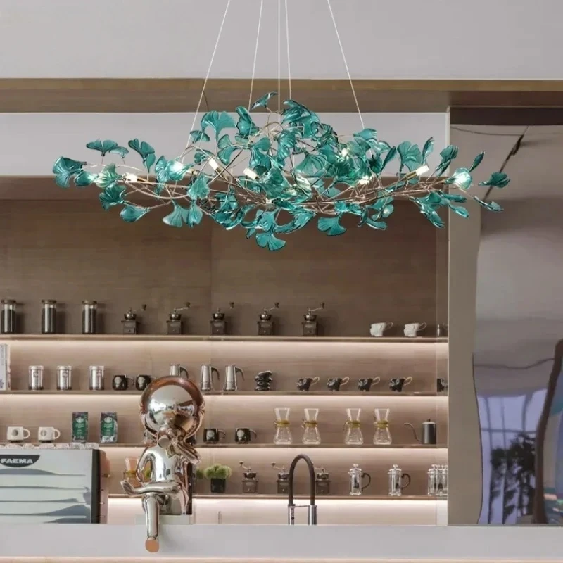 

Nordic Romantic Chandelier With Leaves Colorful Pendant Light For Hall Dining Living Room Art Acrylic Home Hanging Lamps