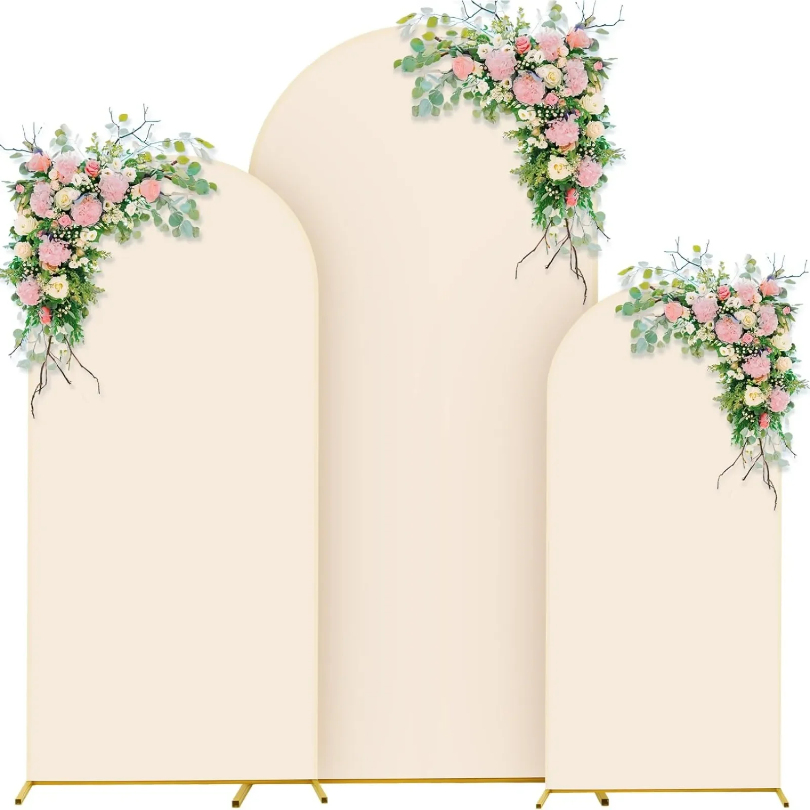 

3 Sets Gold Metal Wedding Arch Arched Backdrop Stand and 3 Pcs Arch Cover 6ft/5ft/4ft Garden Arbor Frame Birthday Party Ceremony