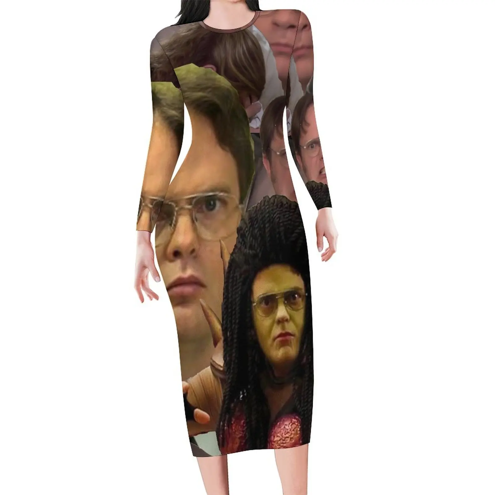 

Dwight Schrute Dress Long Sleeve Funny Print Sexy Dresses Spring Womens Aesthetic Printed Bodycon Dress Big Size 4XL 5XL