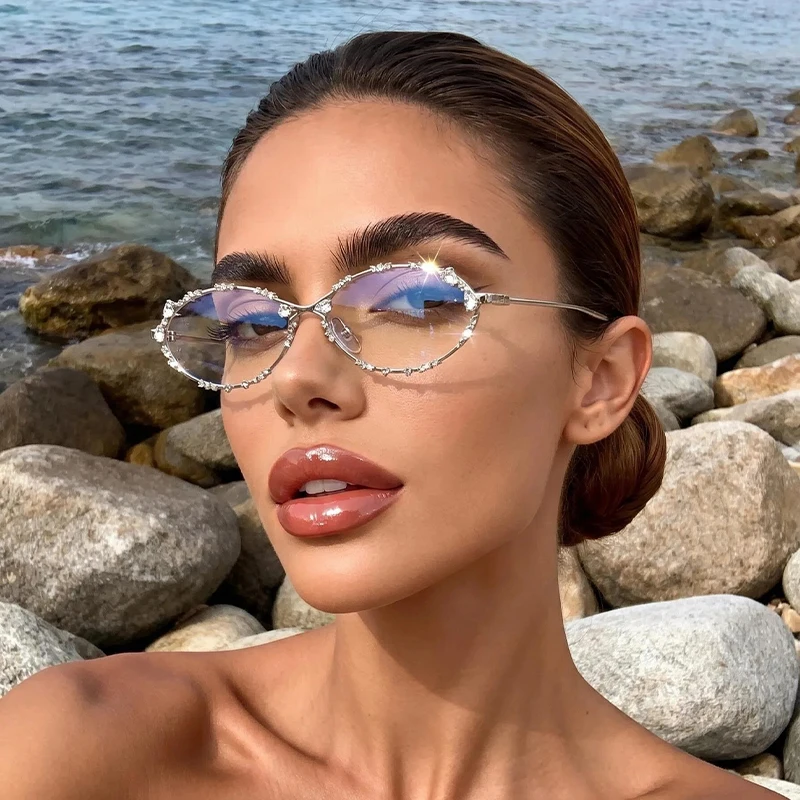 1pc minimalist hollow silver frame oval ladies daily multi-style all-match trendy fashion glasses