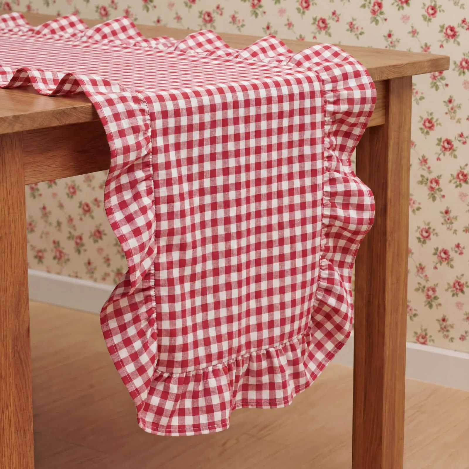 Christmas Grid Ruffle Table Runner, Christmas Home Decoration For Festival Gifts Table Cover Runner