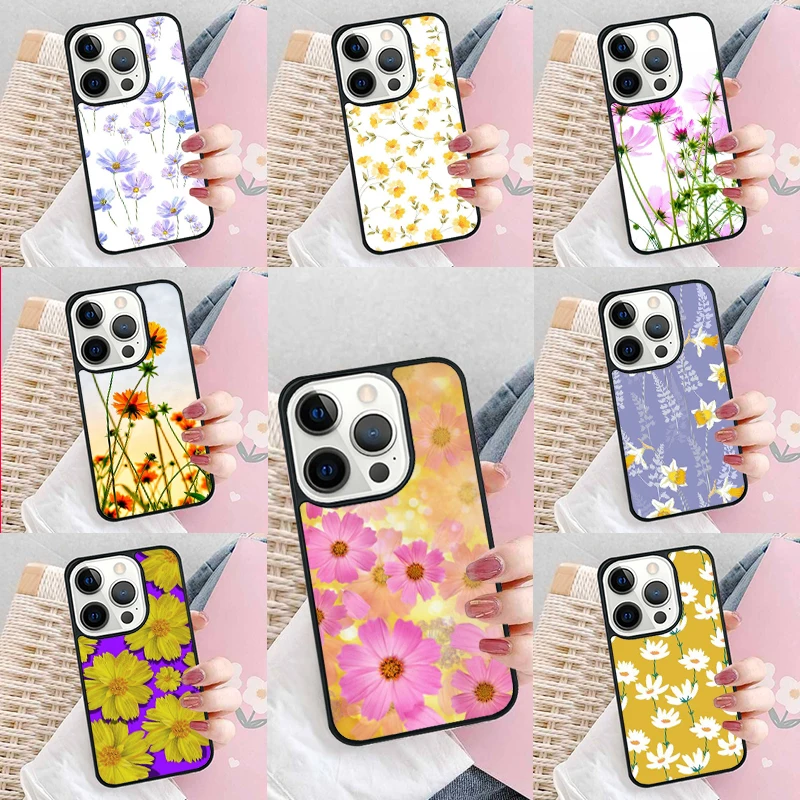 Yellow Cosmos Flowers Lavender Phone Case Cover for iPhone 16 Promax 15 Pro 13 14 Plus 11 12 Mini XR XS MAX Coque