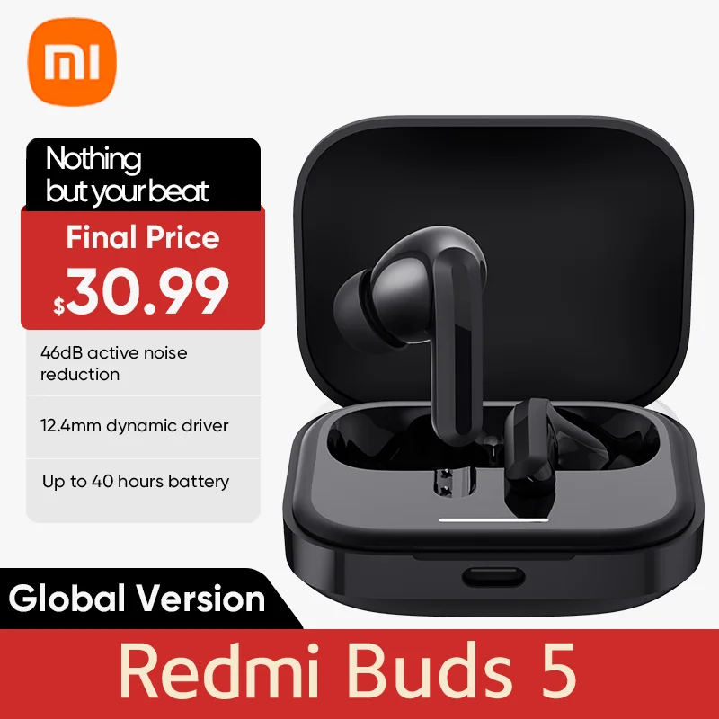 Global Version Xiaomi Redmi Buds 5 Earphones 46dB Active Noise Cancellation Up to 40 Hours Battery Dual-device Connectivity