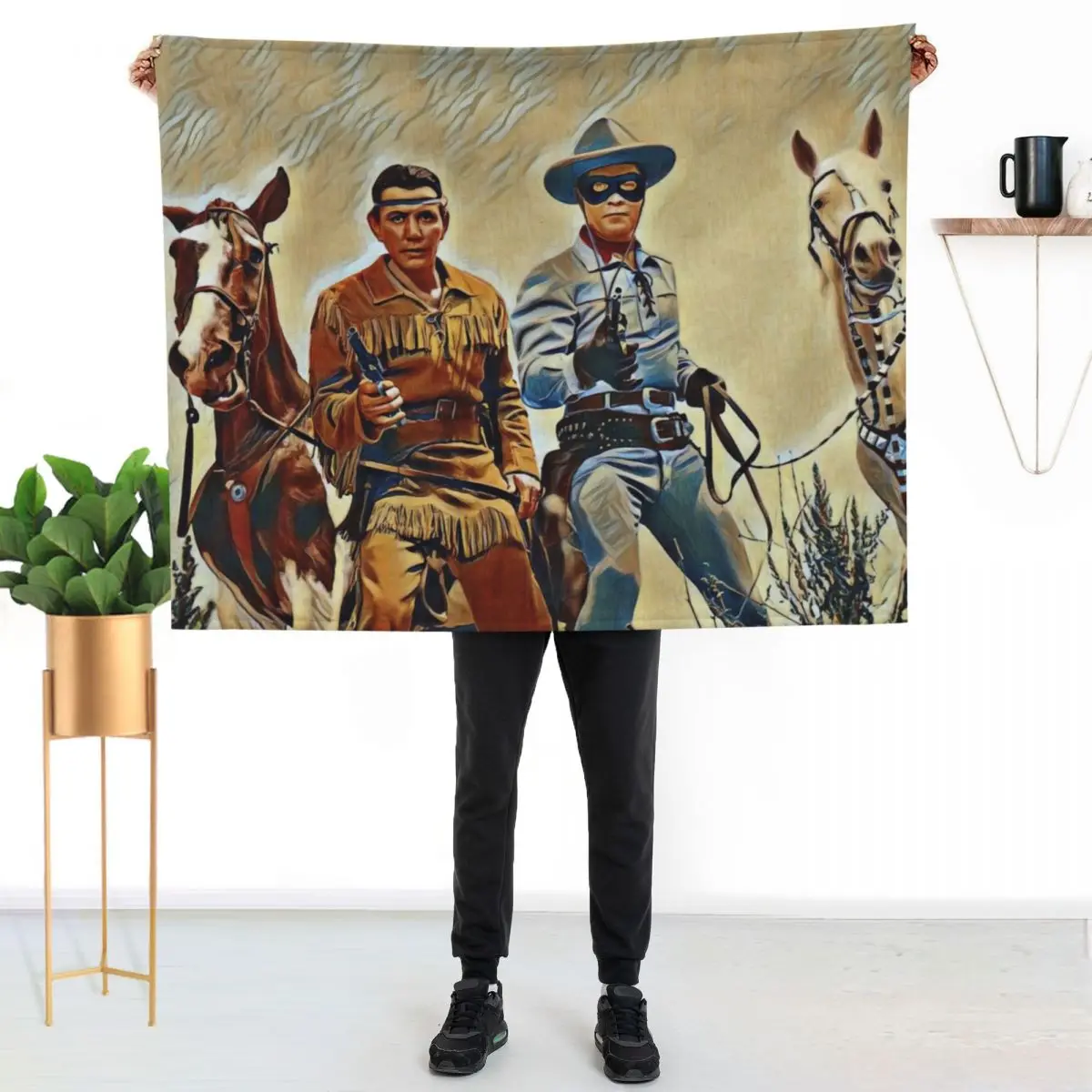 

The Lone Ranger & Tonto, Silver & Scout Throw Blanket Soft Sherpa Fleece Warm Blanket for Winter