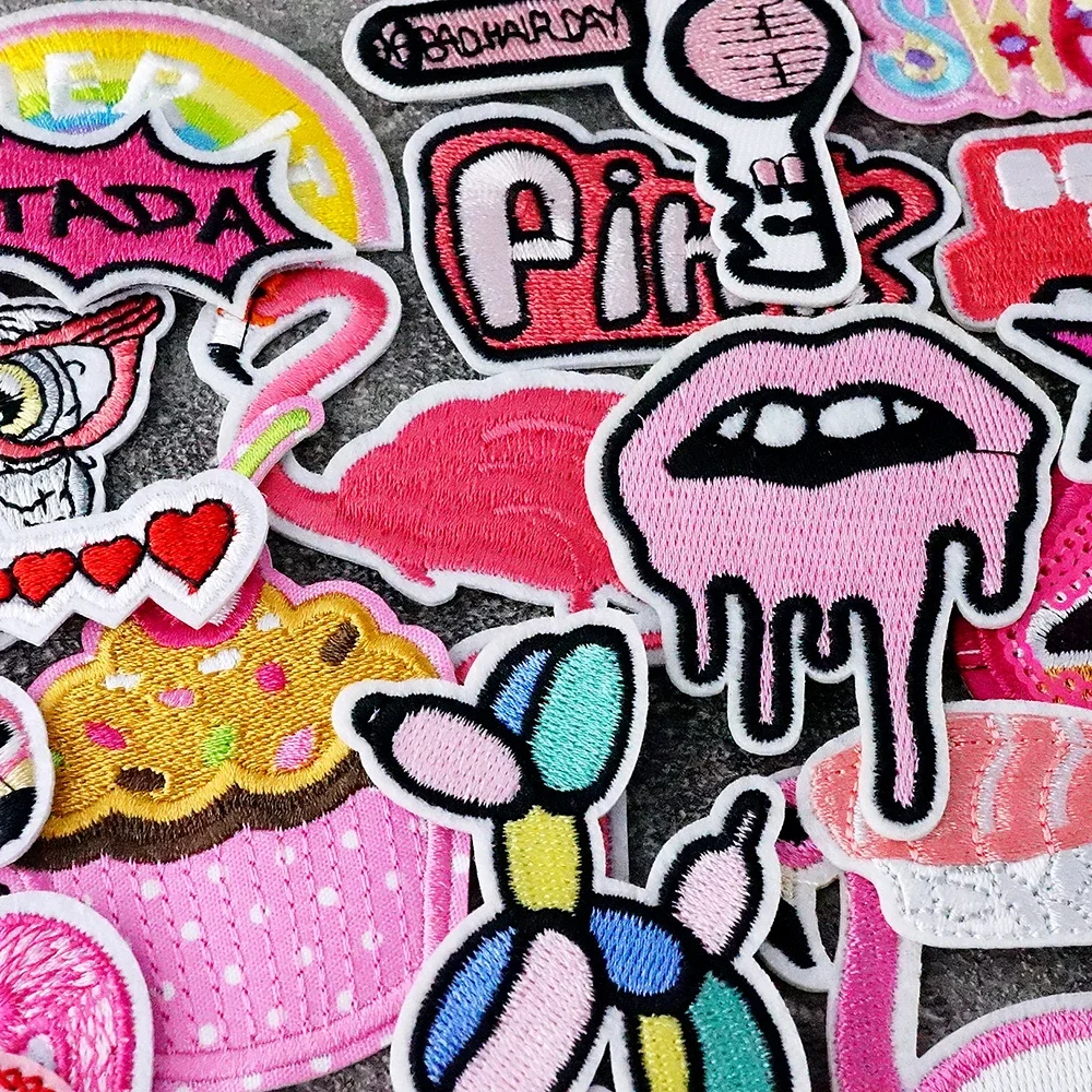 Pink Flamingo Cake Girl Iron on Patches Appliques for Clothing Embroidery Cloth Stickers Sewing Handmade Decoration Repair Patch