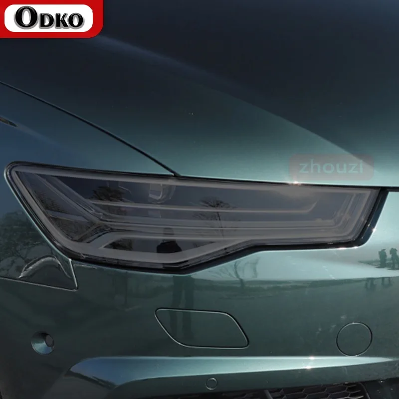 

For Audi A6 C7 4G S6 RS6 2012-2018 2016 2Pcs Car Headlight Protective Film Smoked Black Tint Wrap Vinyl Transparent TPU Stickers