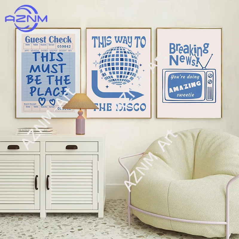 Retro Trend Wall Art Prints Lucky You Cherry Posters Blue College Style Y2k Canvas Painting Aesthetic Pictures Living Room Decor
