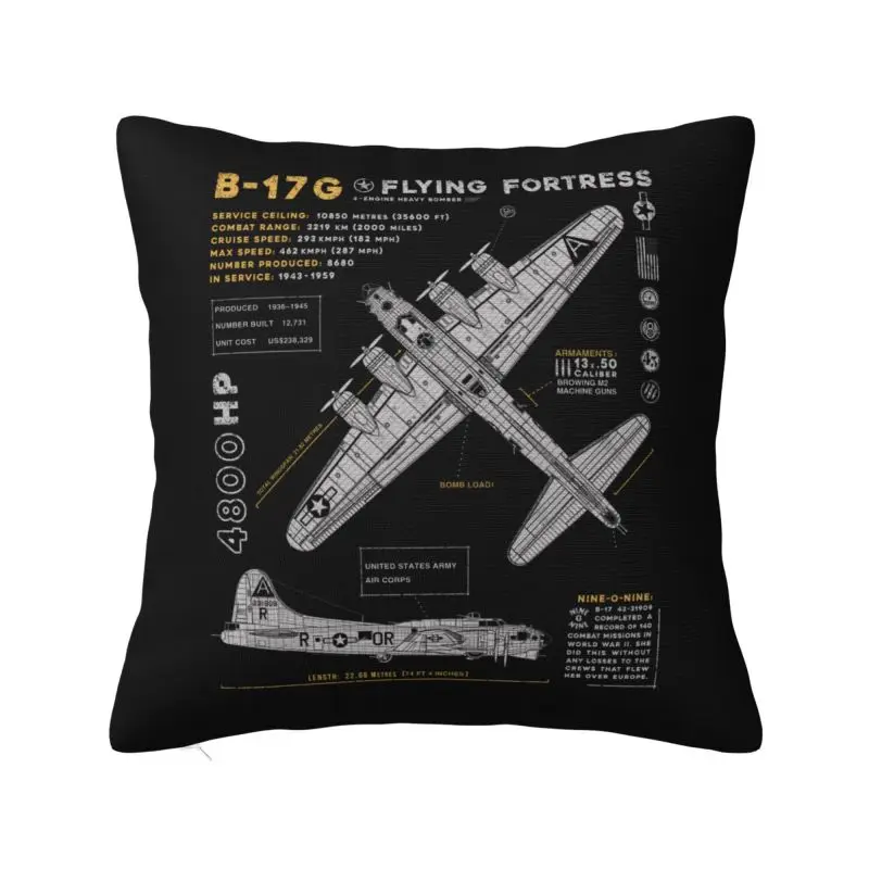 Custom Vintage B-17 Flying Fortress Spitfires Luxury Pillow Cover Fighter Plane WW2 War Pilot Aircraft Airplane Car Cushion