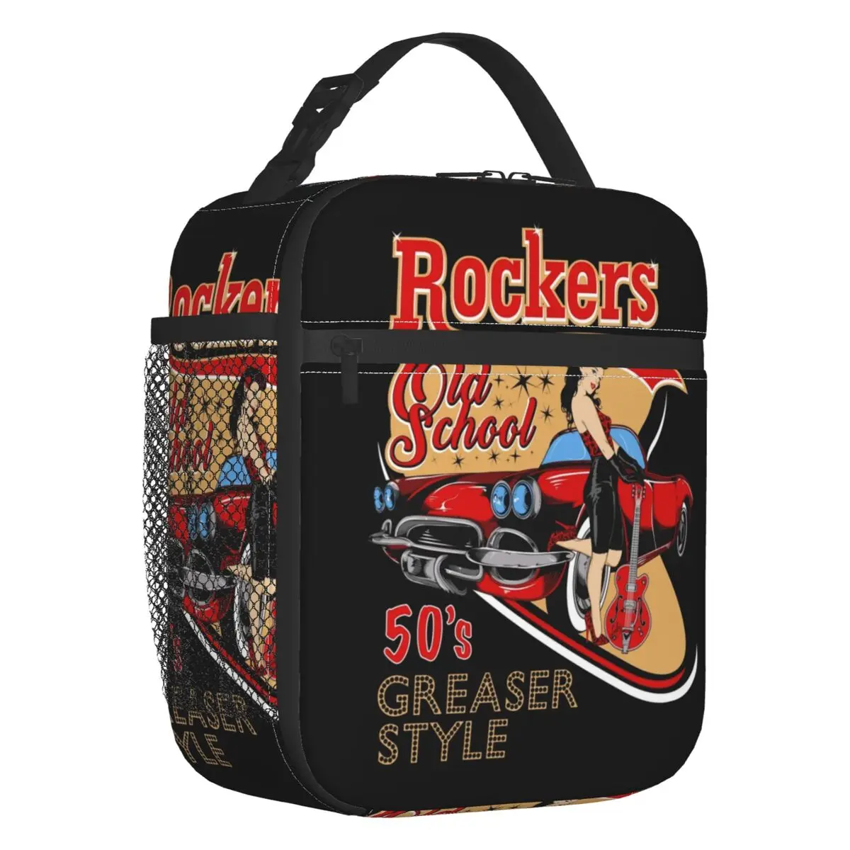 Rockabilly Pinup Vintage 1950s Insulated Lunch Bag for School Office Music Pop Resuable Thermal Cooler Lunch Box Women Kids