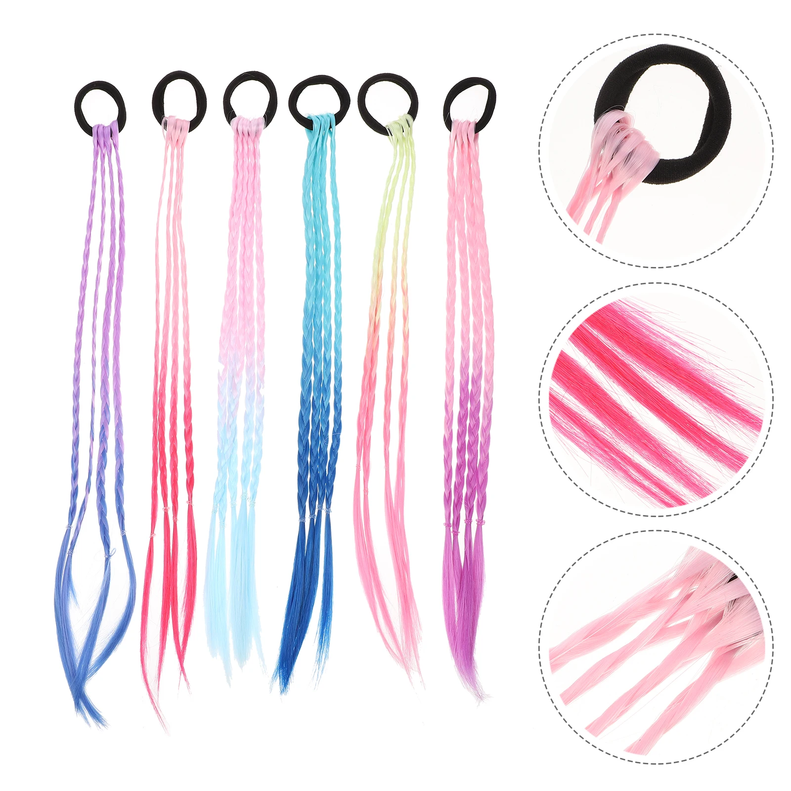 

6 Pcs Hair Extensions Ponytail Rings Rope Accessories Braid Hairpieces Girls Hair Natural Look Daily Use