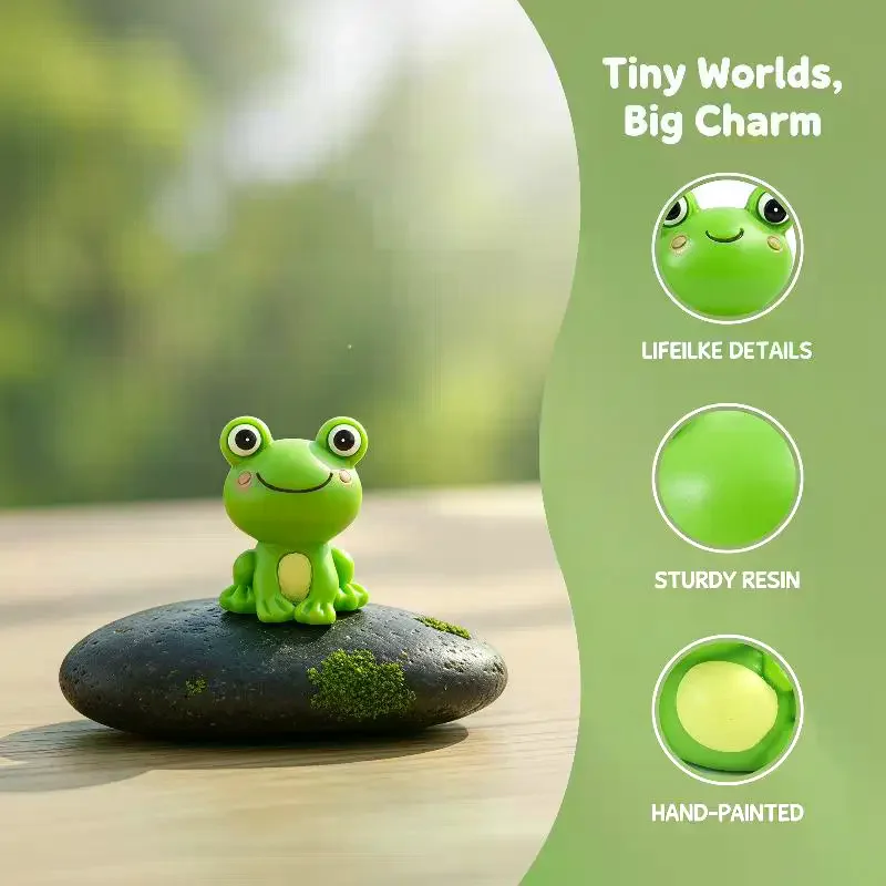 Cute Resin Frog Miniature Handcrafted Lifelike Animal Ornament for Car Dashboard Desk Decor Gift for Frog Lovers