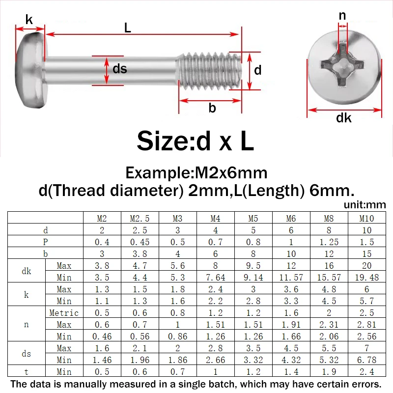 2~20pcs M2 M2.5 M3 M4 M5 M6 M8 304 Stainless Steel Cross Pan Head Lock Screw / Round Head Half Thread Screws Bolts Metric Thread