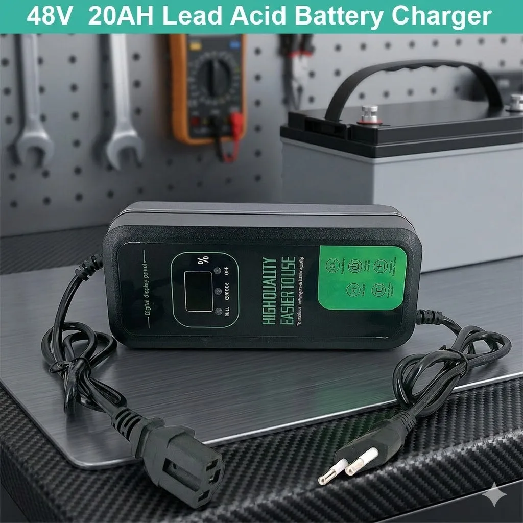 48v-20ah-鉛蓄電池充電器-入力ac200v-220v-自動シャットオフ-3穴プラグ