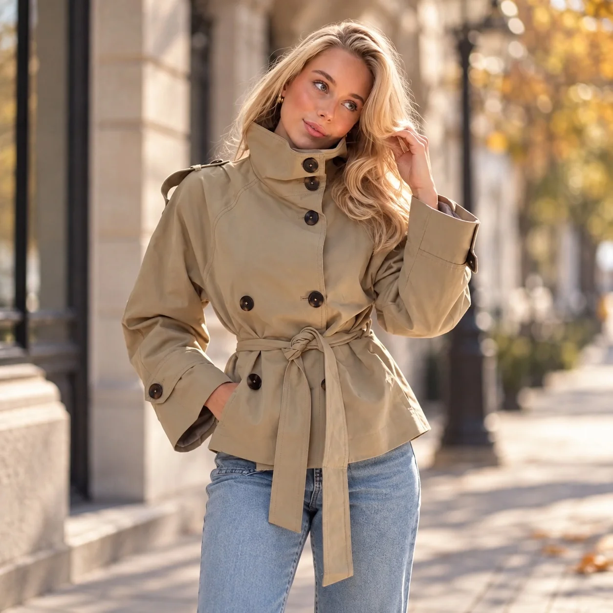 Belted Tie Belt Short Length Streetwear with Wrinkle Finish Regular Length Edgy Street Long Sleeve Trench Coat for Women