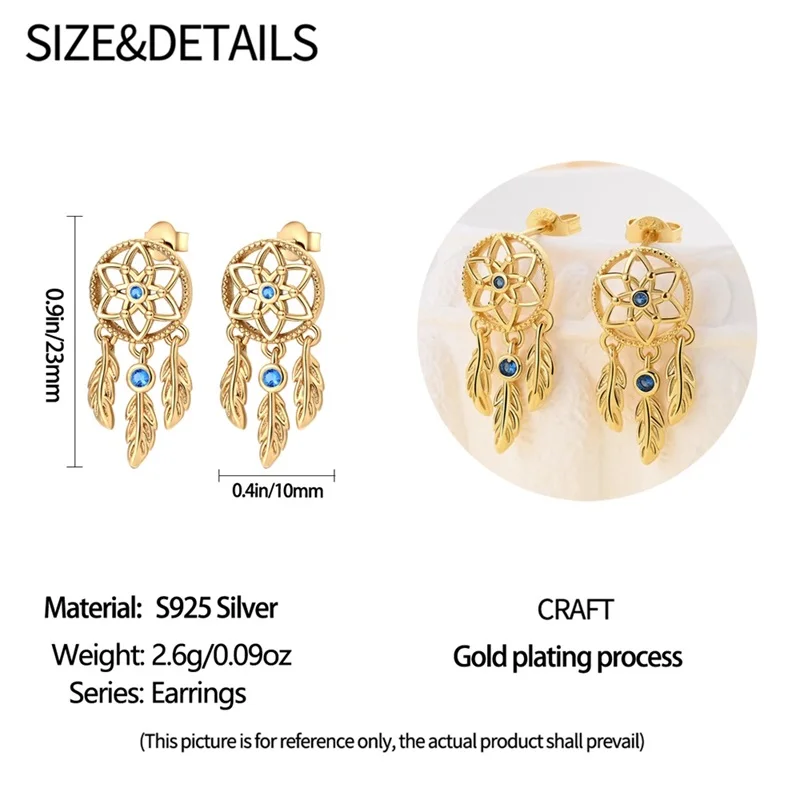 925 Silver Dream Catcher Earrings Women's Wedding Bride Girlfriend Birthday Gift Heart Buckle - view 6