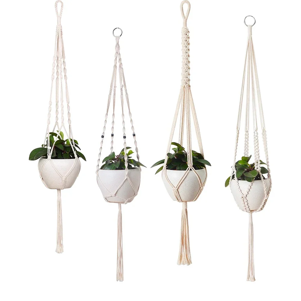 Macrame Plant Hanger Baskets Flower Pots Holder Balcony Wall Hanging Planter Decor Knotted Lifting Rope Home Garden Supplies