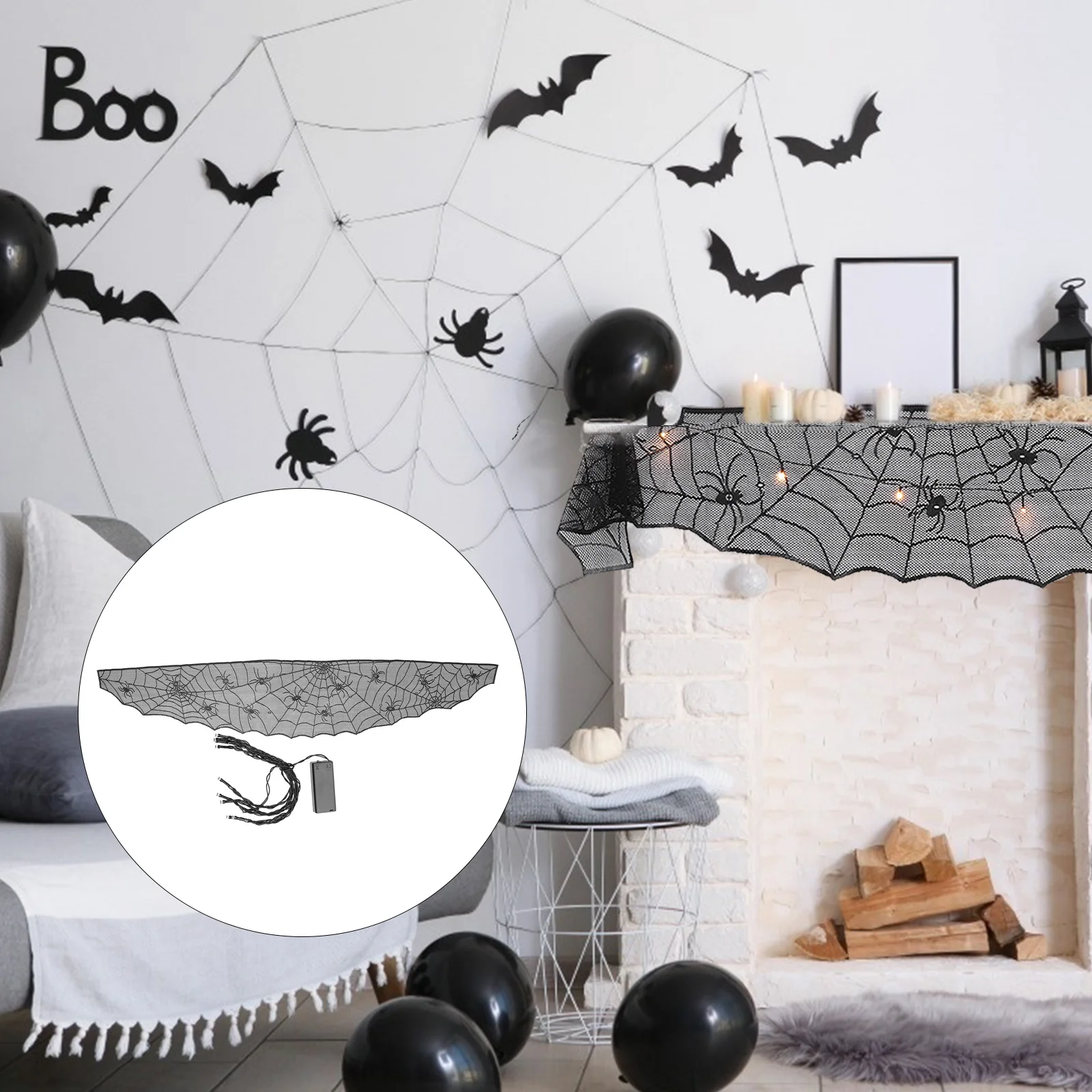 ハロウィン蜘蛛の巣暖炉クロスレース装飾ホラーパーティー蜘蛛の巣テーブルランナーハロウィンレースクロス装飾