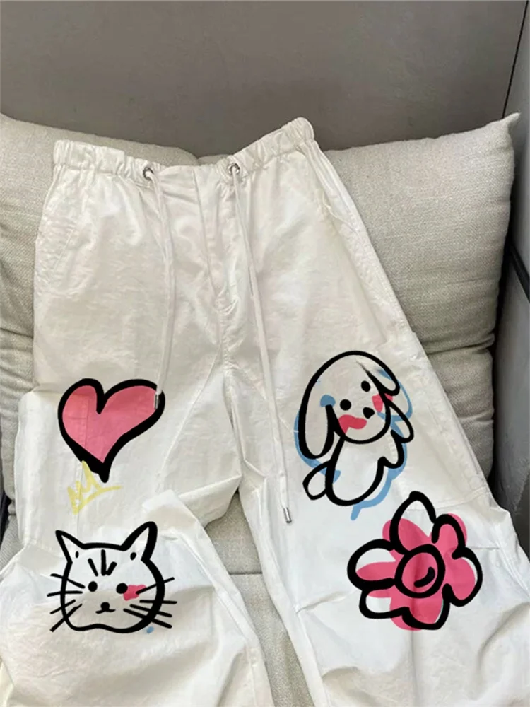 Retro Japanese Sle Casual Loose Fit Work Pants ex Summer Design Versatile Long Trousers High Waist Elastic Waisand