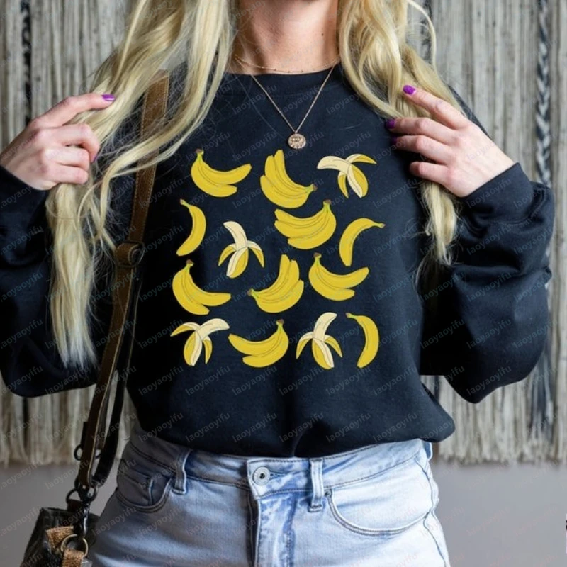 

Свитшот с бананами, подарки с банановым принтом, забавный свитер с бананами, толстовка с фруктовым принтом, зимняя одежда, женская толстовка оверсайз