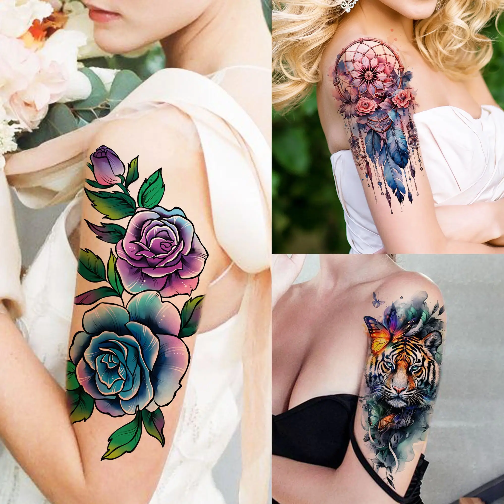 

1 Sheet Colorful Painting 3D Flowers Animals Temporary Tattoos For Women Girls Waterproof Realistic Fake Tattoo Sticker Body Art