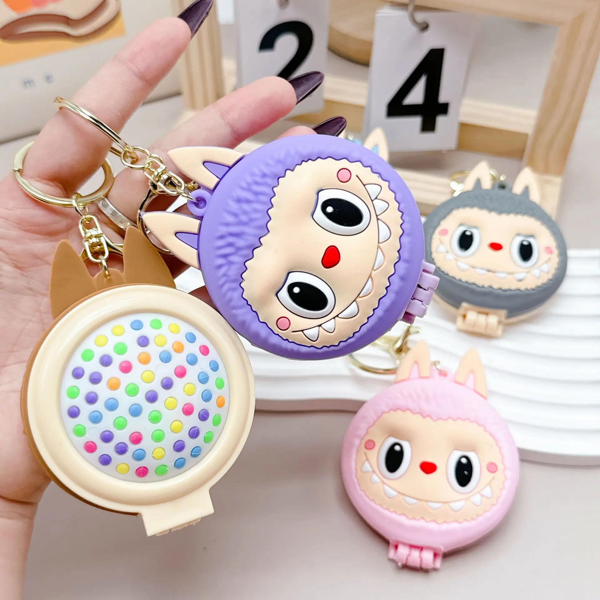 Kawaii  Labubu The Monsters Zimomo Mococo Comb Mirrors Cartoon Keychain Cute Portable Air Cushion Combs Gifts for Girls