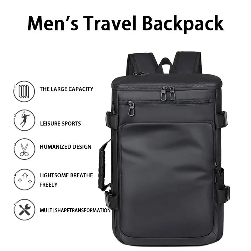 Men's Travel Backpack - Large Capacity Multi-Functional Travel Luggage Bag Water-Resistant PU Men's Handheld Travel Bag