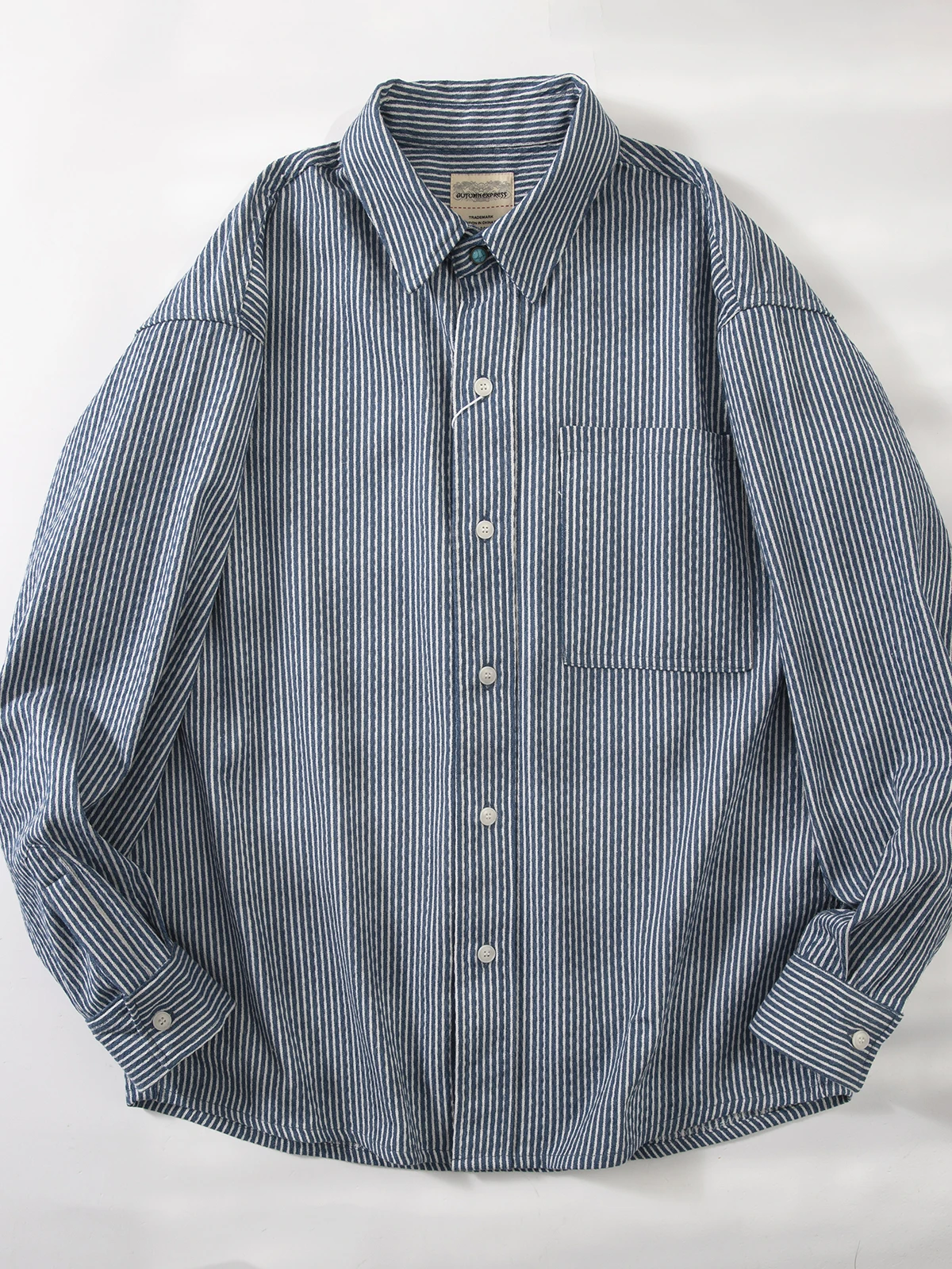 

Heavyweight Light Blue Basic Cotton irt Men's Loose Fit Single Wear Commute Jaet Pure Cotton Waed Vintage irt