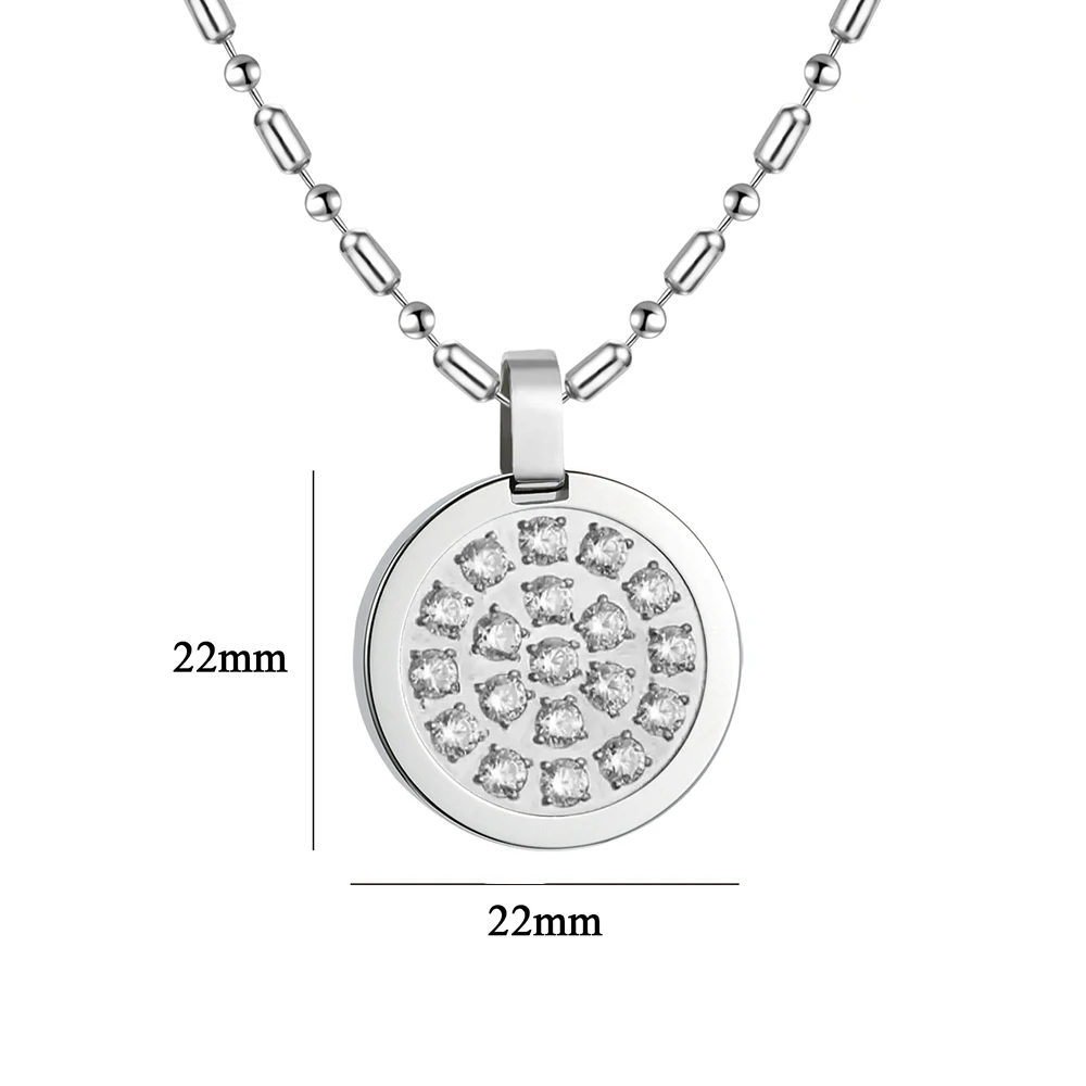 Runde Edelstahl-Halskette für Damen, modischer vulkanischer Stein, Negativ-Ionen-Anhänger, EMP-Schutz mit Schmuckschatulle, Geschenke für die Gesundheit – Detail 1