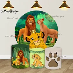 Lion King Round and Cylinder Covers Kids Photo Backdrop Boys Birthday Party Baby Shower Fabric Photography Background