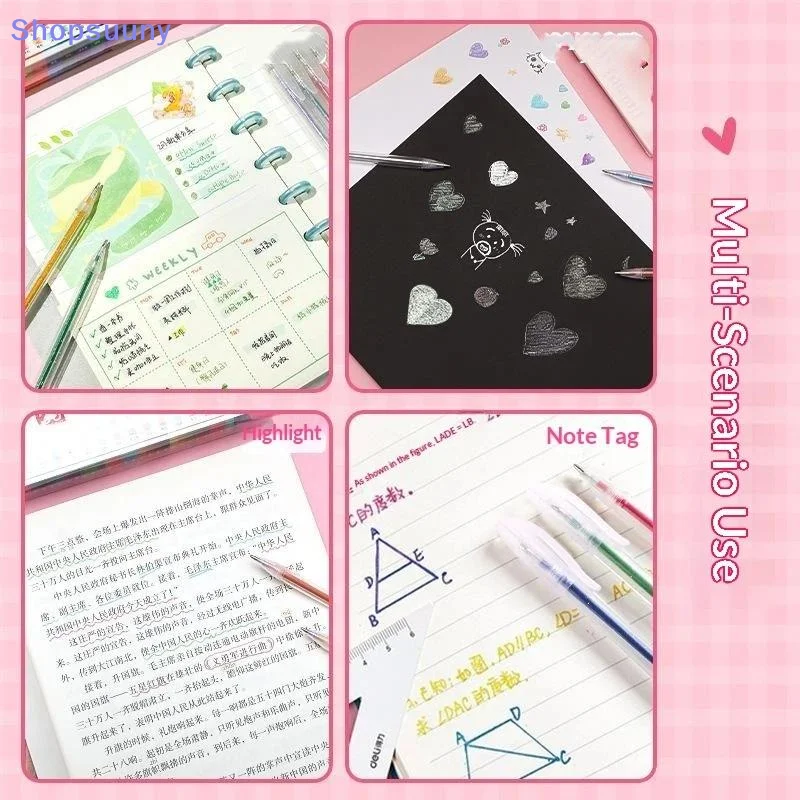 [SU]8/12/18 Colors Glitter Gel Pen 1.2mm Metal Glitter Color Ballpoint Pen Paper Cardstock Diary Cute Drawing DIY Art[SU]