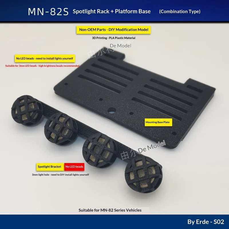 Roof Spot Light Mount Bracket Upgrade Part for MN82 MN82S MN82T RC Crawler Car Modified Roof Light Holder, No LED Beads Included