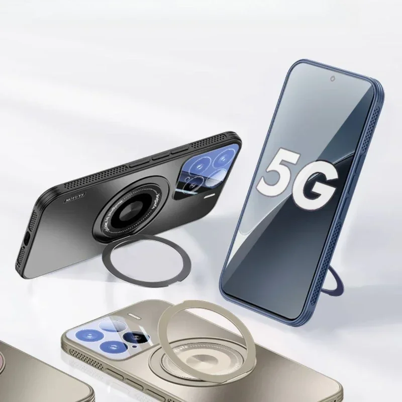 

For Xiaomi 13 13Pro 14 14Pro 15 15pro Frosted Phone Case Cool Magnetic Heat Dissipation Phone Case With 360° Stand