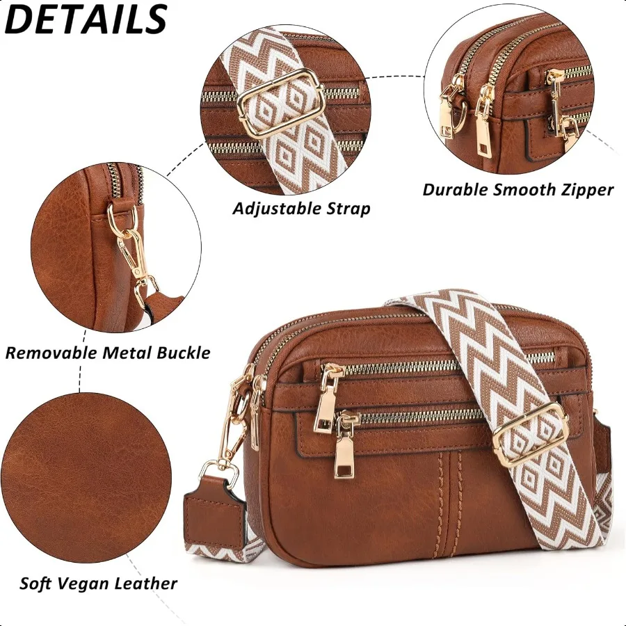 حقائب كروس للنساء 6 جيوب محافظ للنساء حقائب يد جلدية نباتية حقيبة كتف للتسوق أثناء السفر