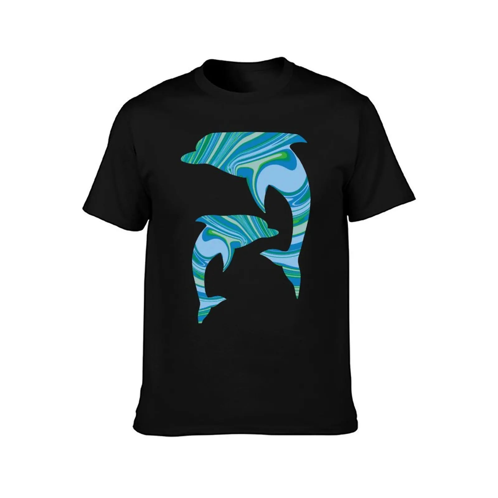 #1 Dolphins - Fun Blue and Green Tie Dye Animal Silhouette Pattern T-Shirt Urban Style Print T-Shirt
