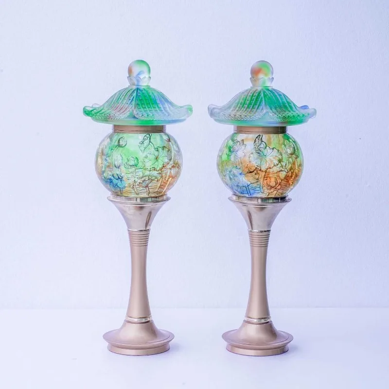 

Pure copper engraved 15-inch lotus palace lamp, bedroom villa, suitable for hall, living room home, ornament handicrafts