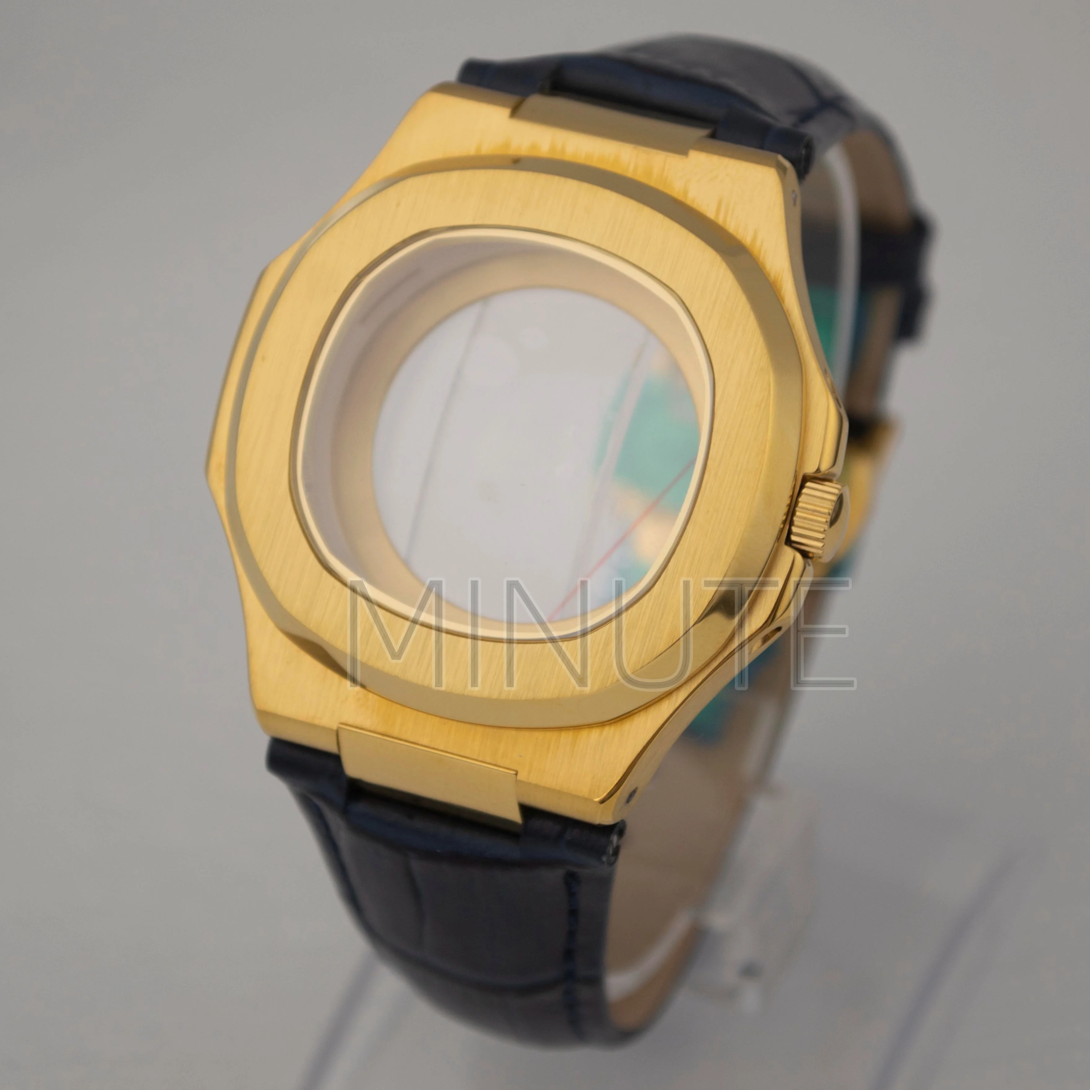 Caja de reloj NH35, correa de reloj de cuero genuino para Nautilus, oro rosa, PVD, acero 316L, caja de 41mm para movimiento automático NH35/36/38