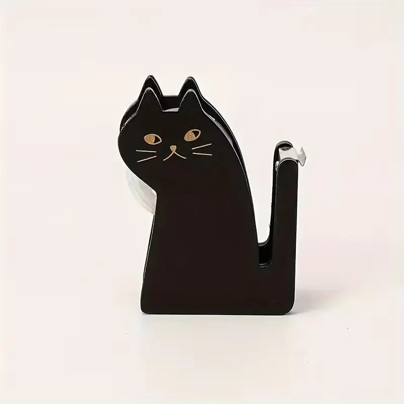 1pcs Cute Cat Tape Cutter, Wood & Clear Plastic Holder, Compact Tool for Cutting Packaging