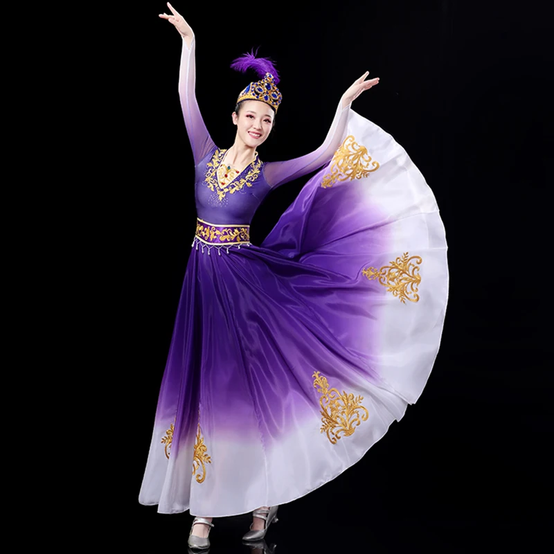 Xsilk-Robe de performance de danse iang pour femmes, grande jupe balançoire, vêtements Uyghur, vêtements de danse Uyghur