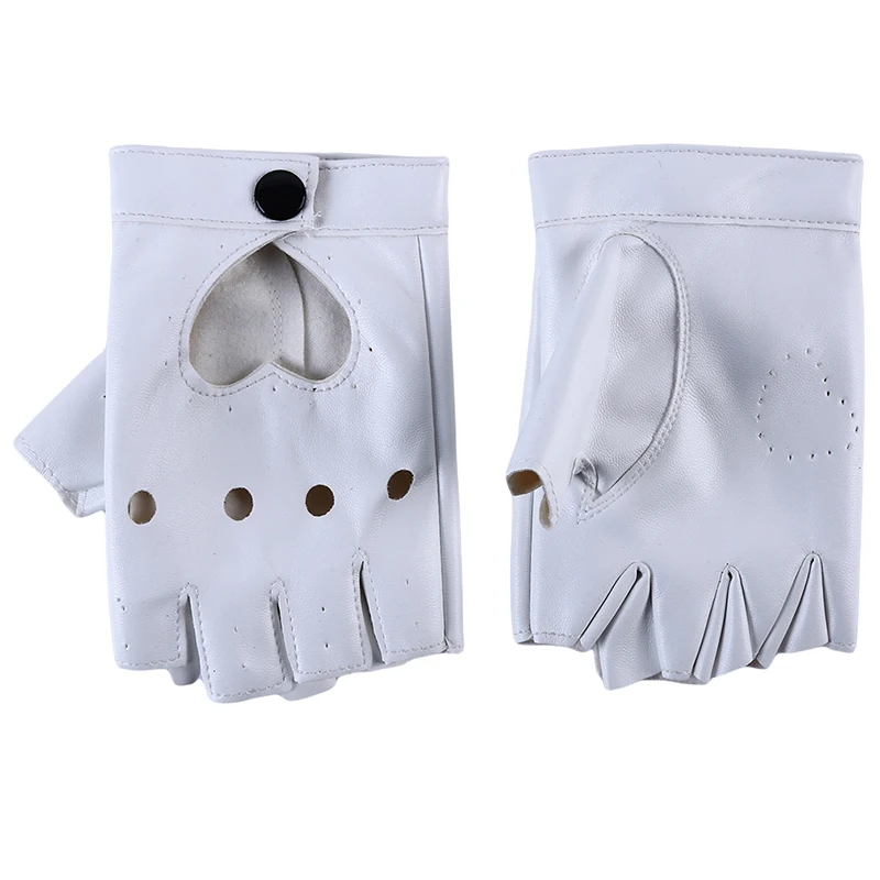 New 2023 Women Fingerless Driving PU Leather Gloves Motor Cool Rivet Sexy Disco Dancing Rock And Roll Black Red White Punk Glove