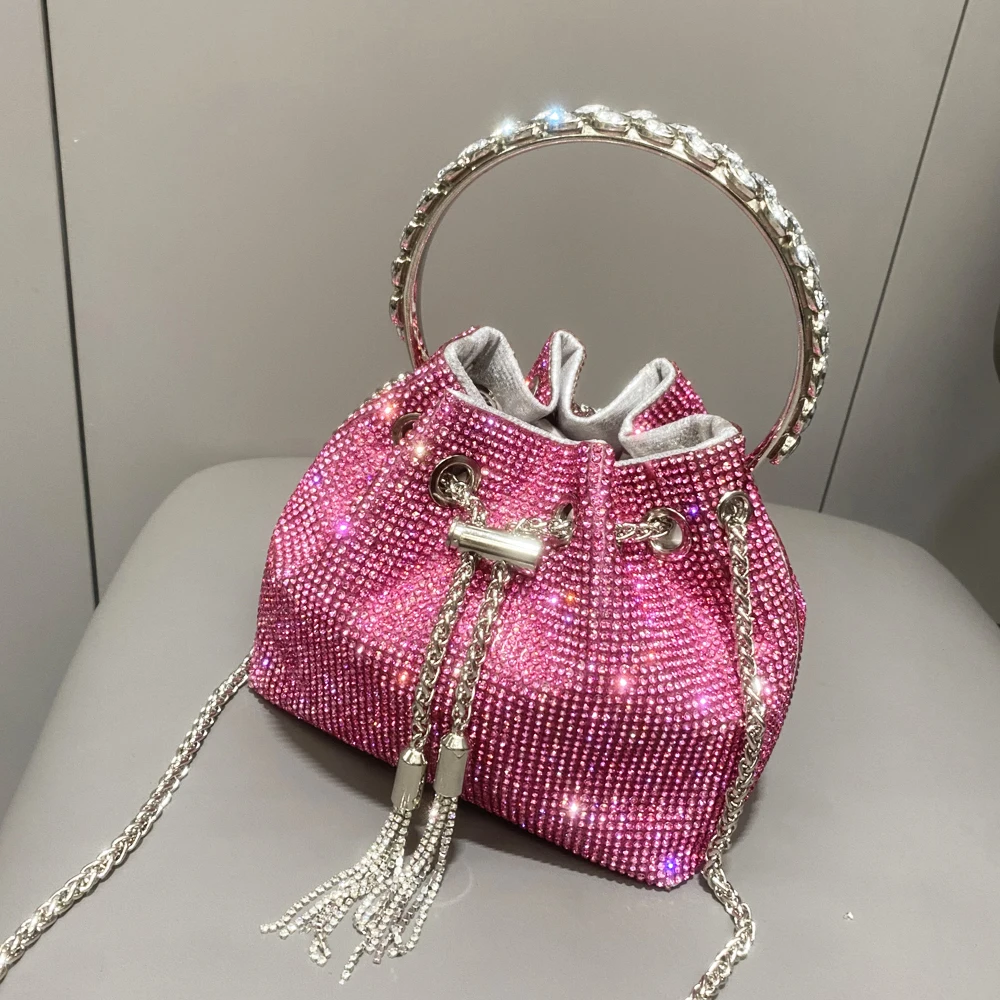 Monederos y bolsos de diseñador de lujo para mujer, bolso de mano de cubo, bolso de banquete de noche, bolsos de hombro con diamantes de imitación de cristal