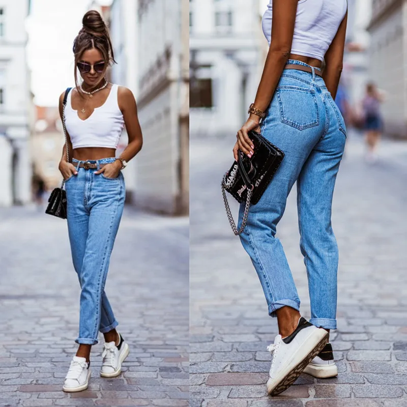 Jeans met hoge taille en rechte pijpen Lange damesbroek Katoen Stretch Denim Ritssluiting Veelzijdig seizoensgebonden lichtgekleurd
