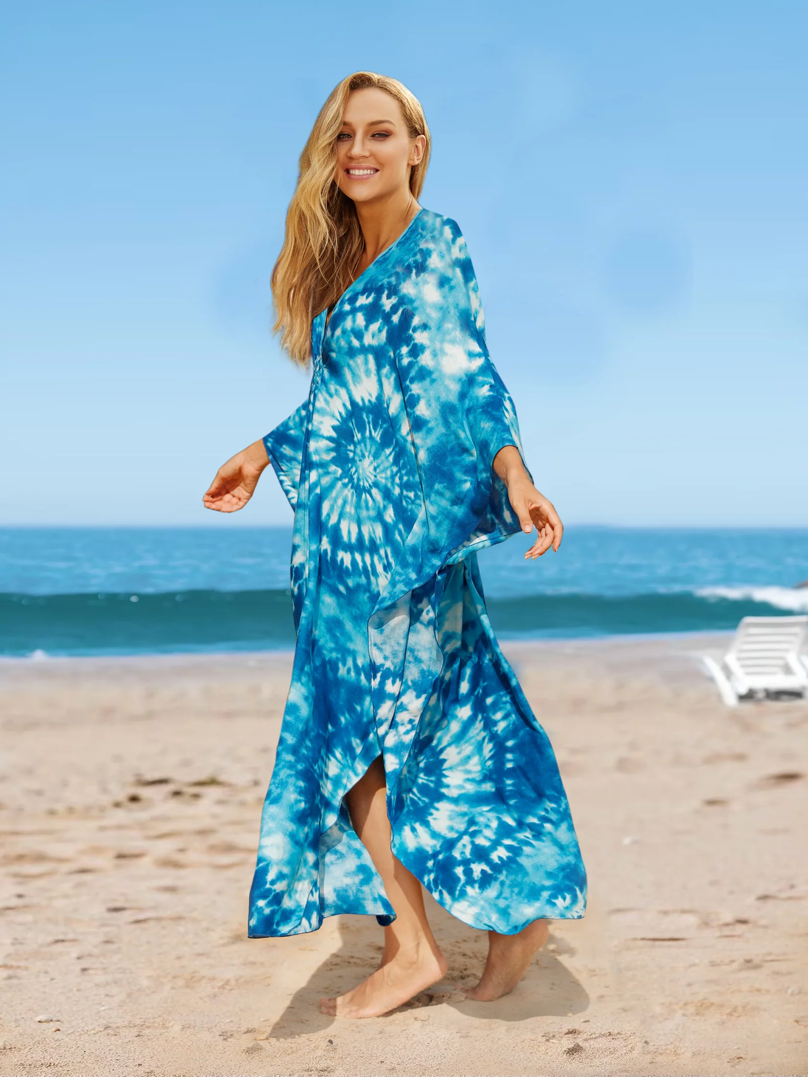 Artystyczna sukienka plażowa Plus Size letnie Bikini zakrywające luźne Kaftan 2024 damski strój plażowy narzuta na kostium kąpielowy Q1297