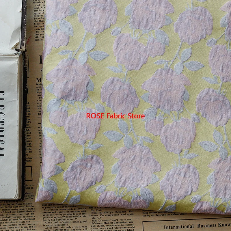 

1-метровая розовая цветочная пряжа, окрашенная жаккардовая ткань, мягкая драпировка, женская классическая рубашка, ткань для изготовления