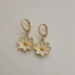 Pendientes de aro delicados para mujer, aretes de girasol, margaritas, Color dorado, aros sin fin, colgantes simples, regalo de vacaciones diarias, joyería para dama de honor