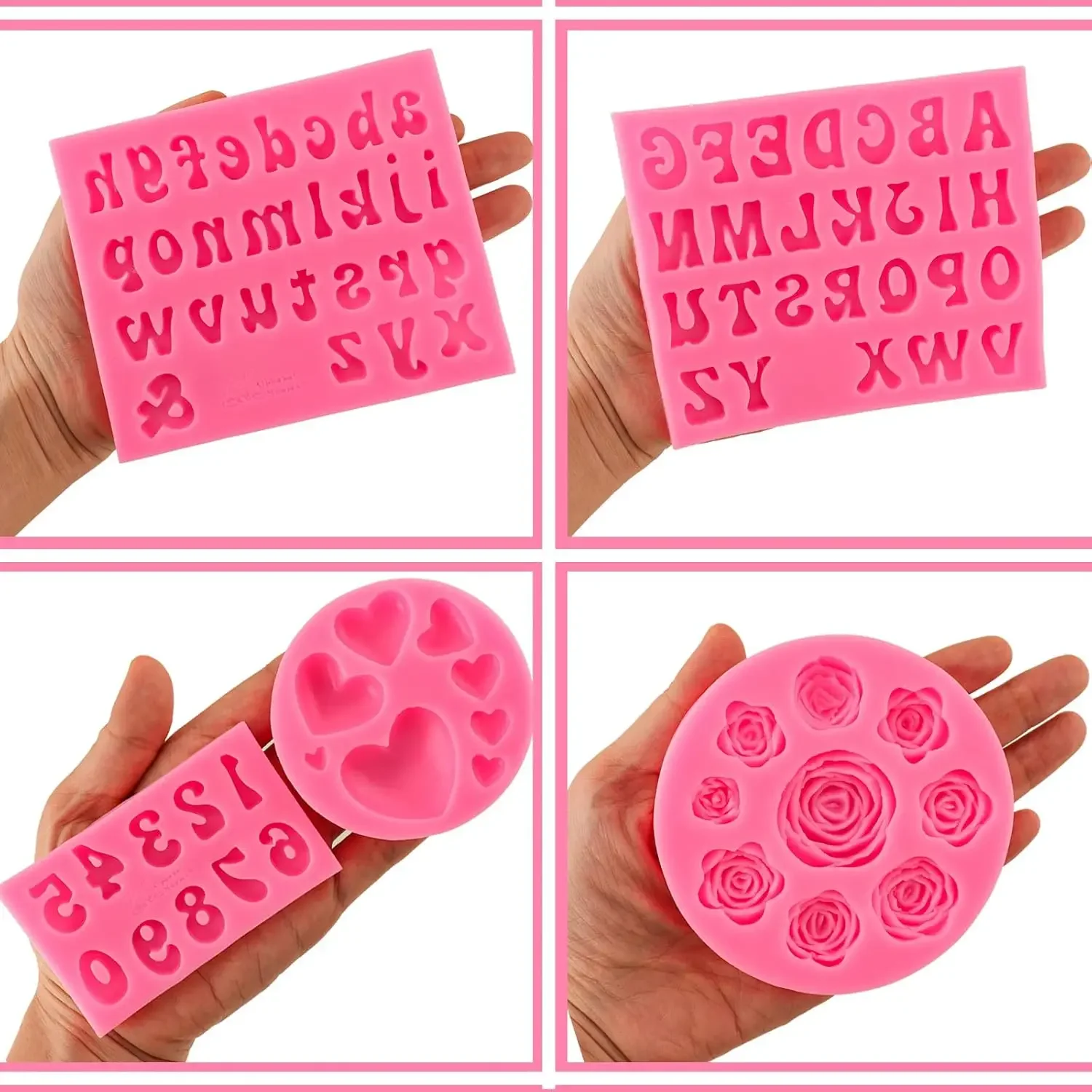 5-piece Alphabet Silicone Molds Letter Number Heart Shape Flower Mould for Chocolate Fondant Candy Cake Decorating Tools