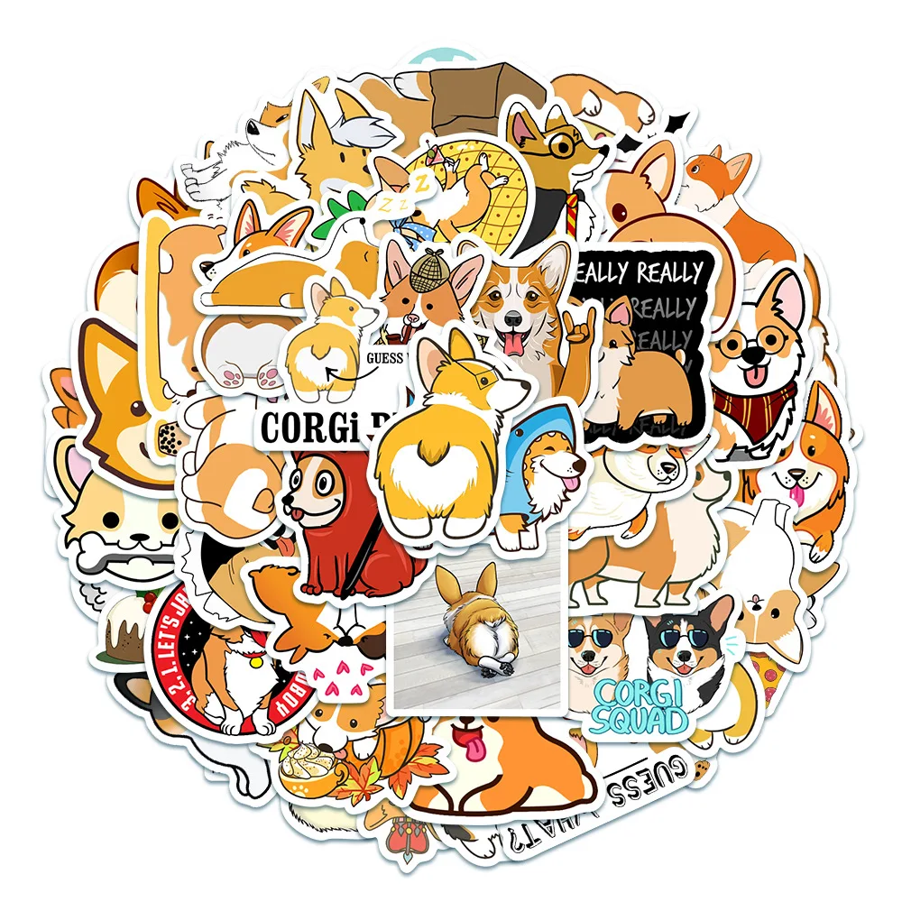 50 Teile/paket Nette Cartoon Haustier Hund Corgi Graffiti Aufkleber Wasserdicht für DIY Telefon Laptop Gitarre Koffer Wasser Flasche Aufkleber